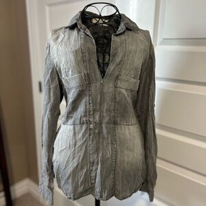 Bella Dahl Gray Chambray Pull Over Blouse